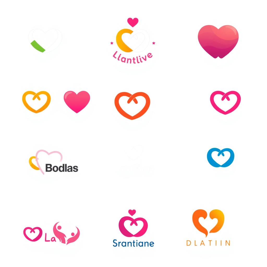A variety of logos for a dating website, showcasing themes of romance and connection