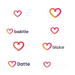 A variety of logos for a dating website, showcasing themes of romance and connection