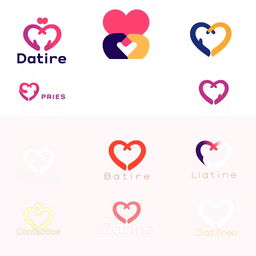 A variety of logos for a dating website, showcasing themes of romance and connection