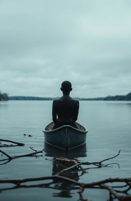 A serene blue lake under a very gray, cloudy sky