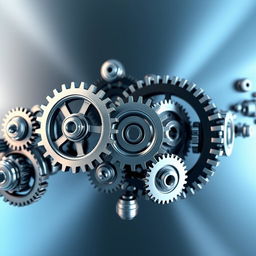 A dynamic and engaging video transition sequence showcasing various mechanical elements, including gears, cogs, and pistons smoothly interlocking and shifting to create a fluid visual transition