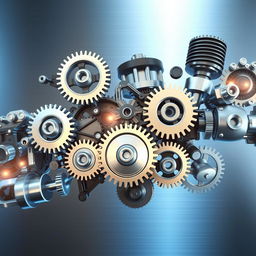 A dynamic and engaging video transition sequence showcasing various mechanical elements, including gears, cogs, and pistons smoothly interlocking and shifting to create a fluid visual transition
