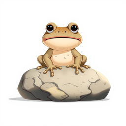 A Disney-style illustration of a stone frog sitting on a large rock, facing forward