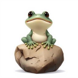A Disney-style illustration of a stone frog sitting on a large rock, facing forward