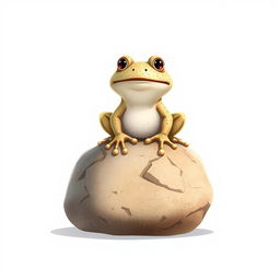 A Disney-style illustration of a stone frog sitting on a large rock, facing forward