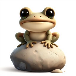 A Disney-style illustration of a stone frog sitting on a large rock, facing forward