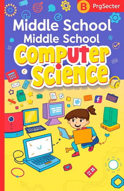 A vibrant and engaging book cover design for a middle school computer science textbook