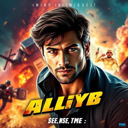 A vibrant and dynamic movie poster prominently featuring a high-quality portrait of the user, set against an abstract and action-packed background that suggests adventure and excitement