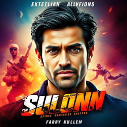 A vibrant and dynamic movie poster prominently featuring a high-quality portrait of the user, set against an abstract and action-packed background that suggests adventure and excitement