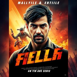 A vibrant and dynamic movie poster prominently featuring a high-quality portrait of the user, set against an abstract and action-packed background that suggests adventure and excitement