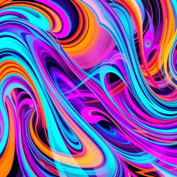 A vibrant and colorful abstract representation of sound waves, featuring dynamic movement and intricate patterns, with bright colors like turquoise, magenta, and orange blending together in a harmonious way