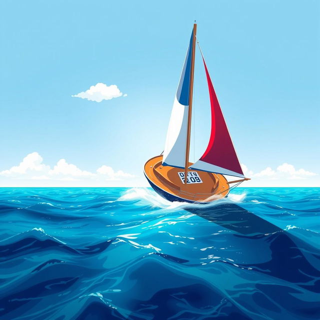 A beautiful graphic illustration of a sailing boat seen from above