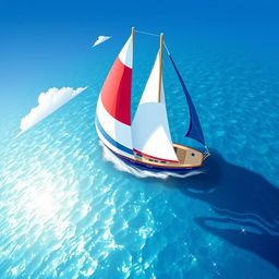 A beautiful graphic illustration of a sailing boat seen from above