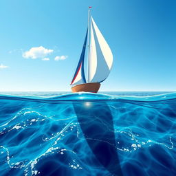 A beautiful graphic illustration of a sailing boat seen from above