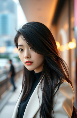 A stunning portrait of Jisoo, a stylish and elegant Korean woman