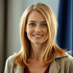 A full-length photograph of a woman aged between 30 to 45 years with a natural appearance, featuring minimal makeup and well-groomed hair