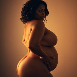 A sensual, confident white woman, depicted in a graceful pose, celebrating her body as it transitions into a fuller figure