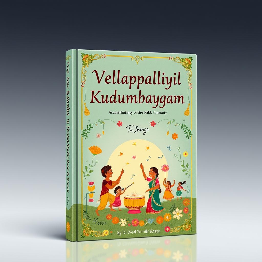 A captivating book cover design for 'Vellappalliyil Kudumbayogam', featuring an artistic illustration that symbolizes unity and community