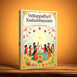 A captivating book cover design for 'Vellappalliyil Kudumbayogam', featuring an artistic illustration that symbolizes unity and community