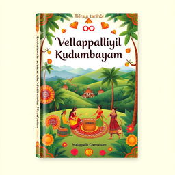 A beautiful book cover design for 'Vellappalliyil Kudumbayogam' in Malayalam, featuring a rich and vibrant illustration that reflects the cultural heritage of Kerala