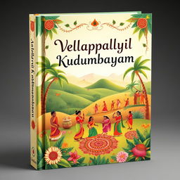 A beautiful book cover design for 'Vellappalliyil Kudumbayogam' in Malayalam, featuring a rich and vibrant illustration that reflects the cultural heritage of Kerala