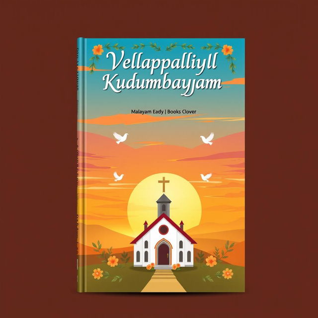 A beautifully designed book cover for 'Vellappalliyil Kudumbayogam' featuring a Malayalam Christian theme