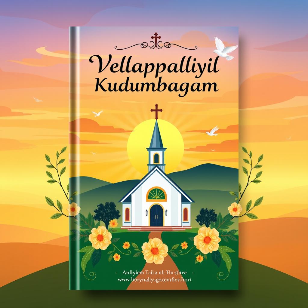 A beautifully designed book cover for 'Vellappalliyil Kudumbayogam' featuring a Malayalam Christian theme