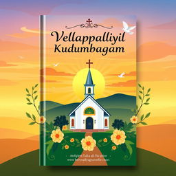 A beautifully designed book cover for 'Vellappalliyil Kudumbayogam' featuring a Malayalam Christian theme