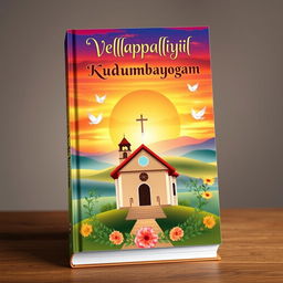 A beautifully designed book cover for 'Vellappalliyil Kudumbayogam' featuring a Malayalam Christian theme