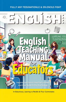 A vibrant and engaging cover design for an English teaching manual intended for educators