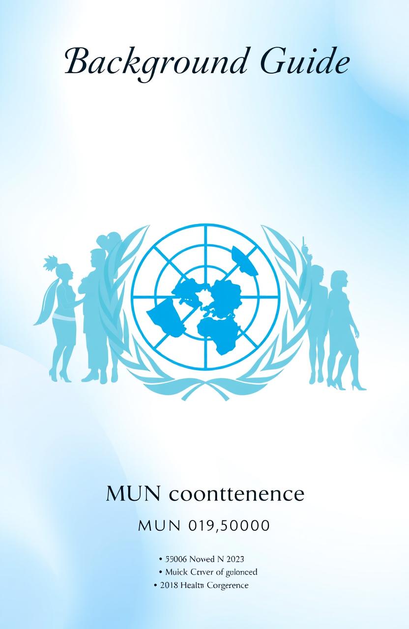 A professional and polished cover page design for a background guide for the World Health Organization (WHO) at a Model United Nations (MUN) conference
