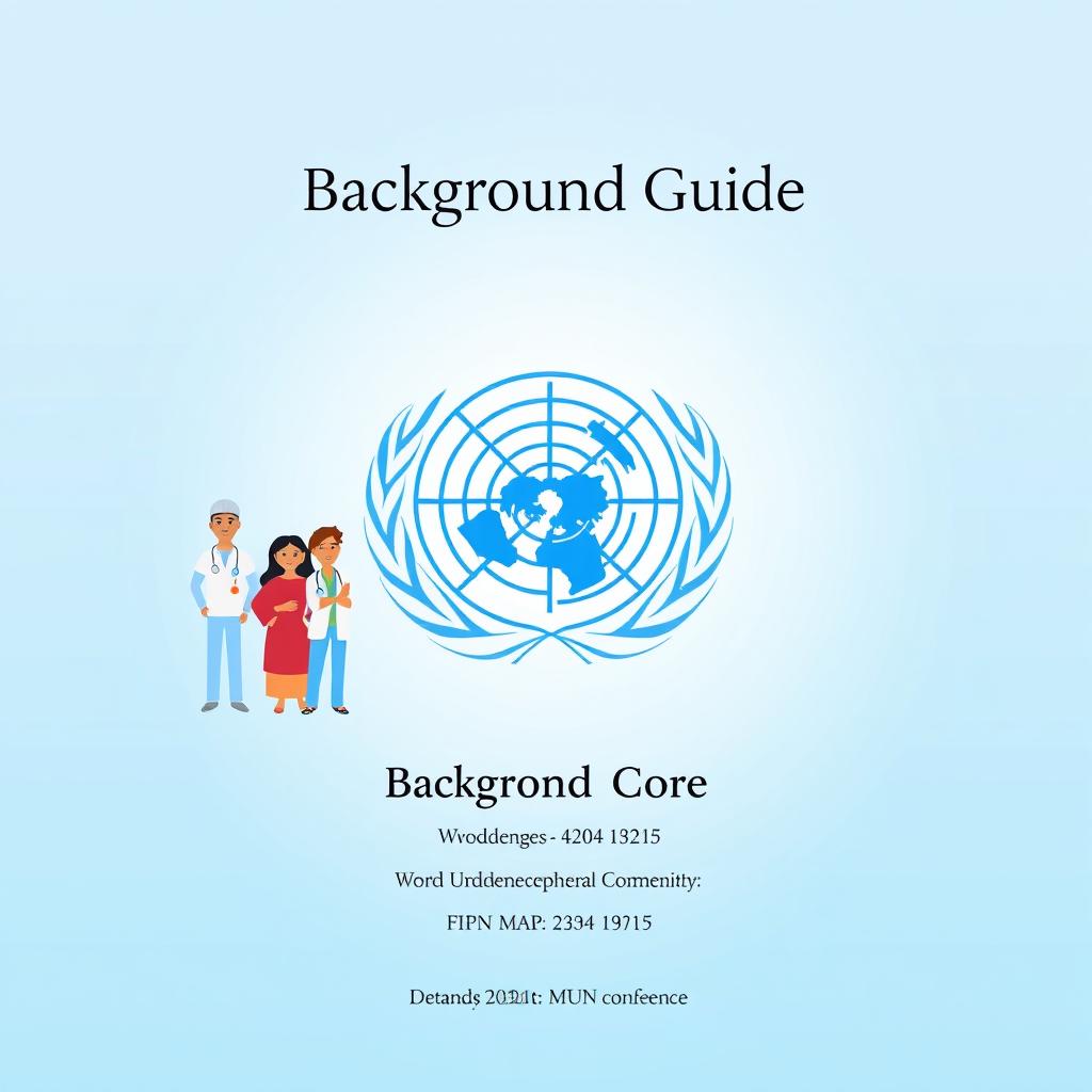 A professional and elegant cover page design for a background guide for the World Health Organization (WHO) at a Model United Nations (MUN) conference