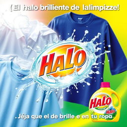A vibrant and engaging background for HALO Liquid Detergent featuring dynamic splash images that convey the power of cleaning