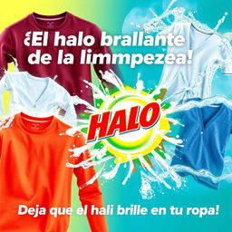 A vibrant and engaging background for HALO Liquid Detergent featuring dynamic splash images that convey the power of cleaning