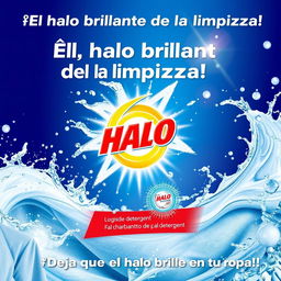 A vibrant and engaging background for HALO Liquid Detergent featuring dynamic splash images that convey the power of cleaning