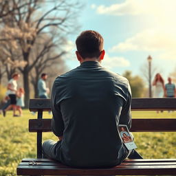 A poignant scene illustrating a man sitting alone on a park bench, reflecting a sense of sadness and discontent in his relationship