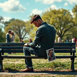 A poignant scene illustrating a man sitting alone on a park bench, reflecting a sense of sadness and discontent in his relationship
