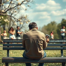 A poignant scene illustrating a man sitting alone on a park bench, reflecting a sense of sadness and discontent in his relationship