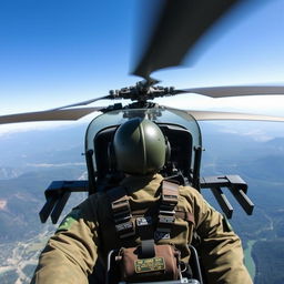 A dynamic scene depicting an AH-64 Apache helicopter in flight, showcasing the intensity and excitement of being a pilot