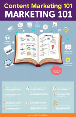 A visually engaging educational graphic illustrating the concept of Content Marketing 101