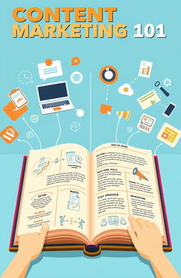 A visually engaging educational graphic illustrating the concept of Content Marketing 101