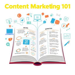 A visually engaging educational graphic illustrating the concept of Content Marketing 101