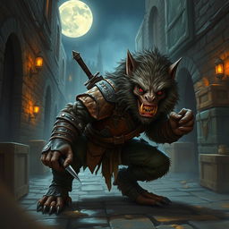 A detailed and dynamic portrayal of a bugbear rogue in a thrilling fantasy environment