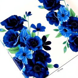 A lined journal with a blue flower book cover, measuring 12