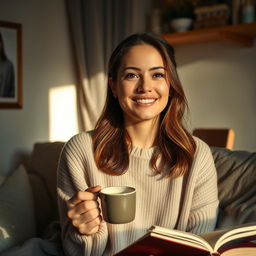 An intimate and heartfelt portrait of a 33-year-old woman named Lily, embodying her love for quiet mornings and meaningful conversations