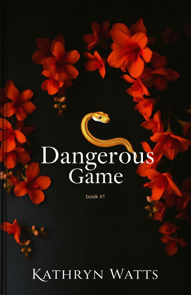 A captivating cover for a dark romance book featuring a dark background that envelops the scene in mystery, surrounded by vibrant, orange climbing flowers that add an element of allure