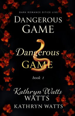 A captivating cover for a dark romance book featuring a dark background that envelops the scene in mystery, surrounded by vibrant, orange climbing flowers that add an element of allure