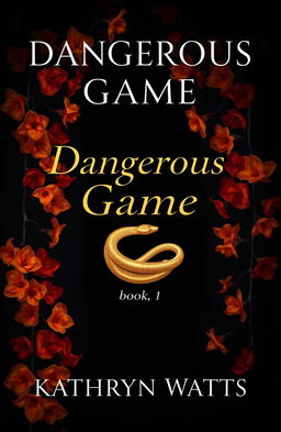 A captivating cover for a dark romance book featuring a dark background that envelops the scene in mystery, surrounded by vibrant, orange climbing flowers that add an element of allure