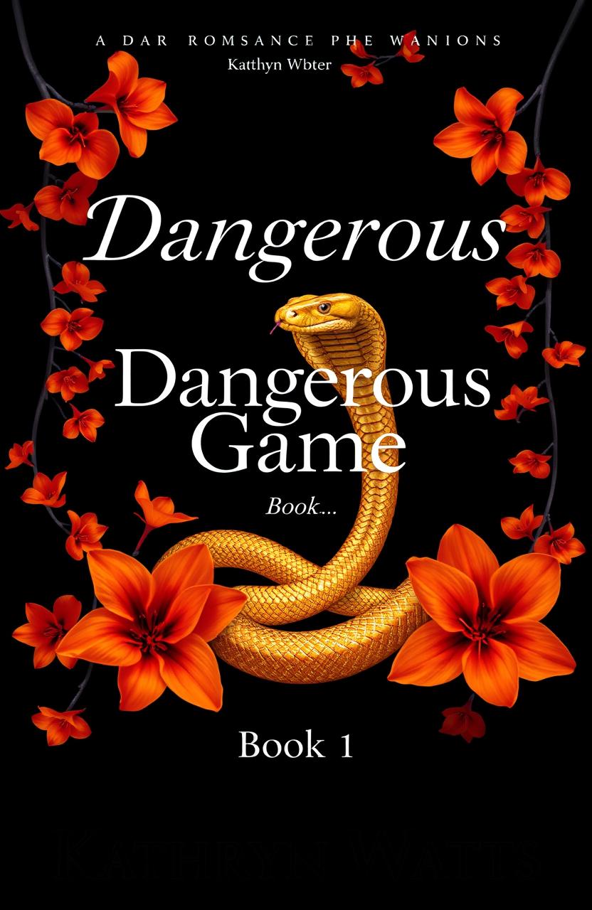 The cover of a dark romance book featuring a dark background, surrounded by vibrant orange climbing flowers that add a touch of allure and mystery