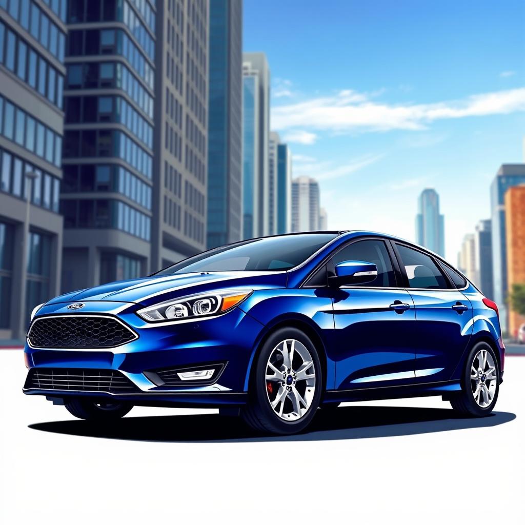 A detailed artistic rendering of the exterior design of a 2017 Ford Focus sedan